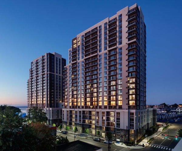21-story brown and white modern apartment building