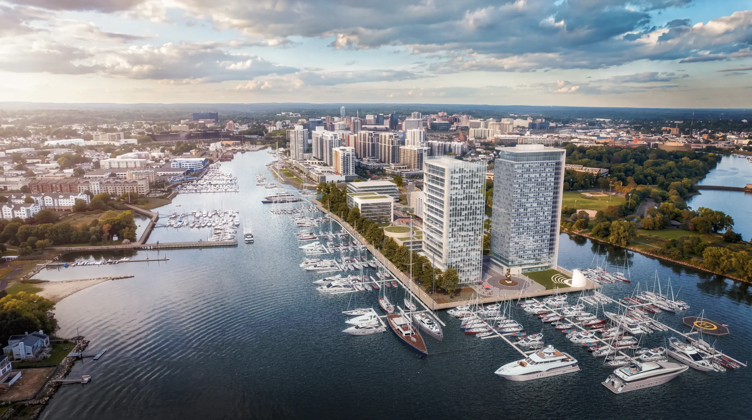 Peninsula at Harbor Point hero rendering of 14 acre site